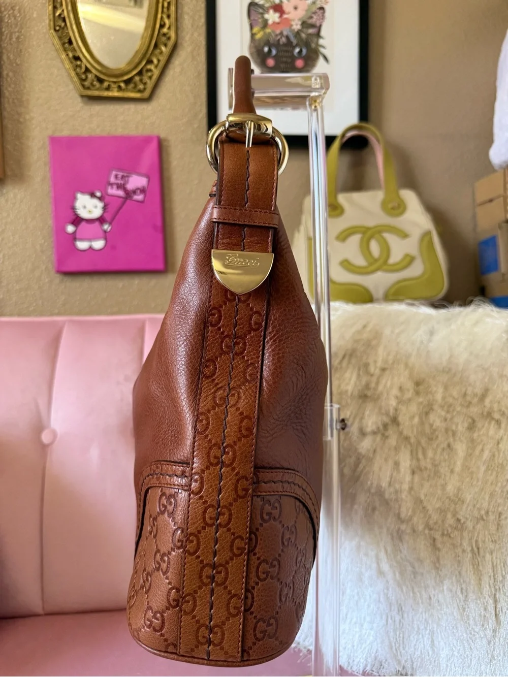 💯Auth! GUCCI Guccisimo Signoria Brown Leather Hobo Shoulder Bag w Gold Hardware - Picture 2 of 16